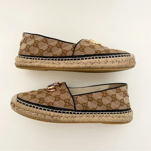 Gucci Pilar GG Supreme Canvas Espadrilles Brown Logo Marmont Flat Slip on EU 38 - Picture 8 of 11